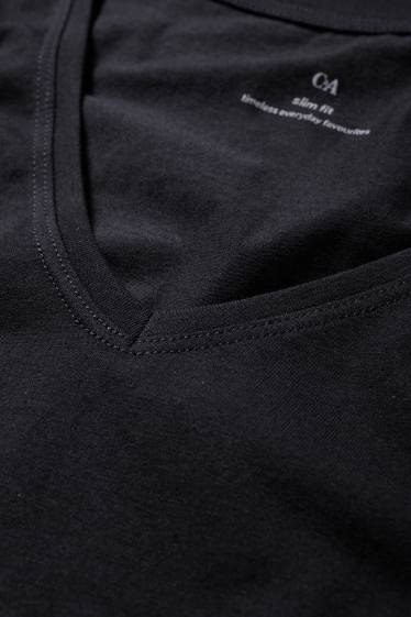 Dámské - Tričko s výstřihem ve tvaru V - slim fit - černá