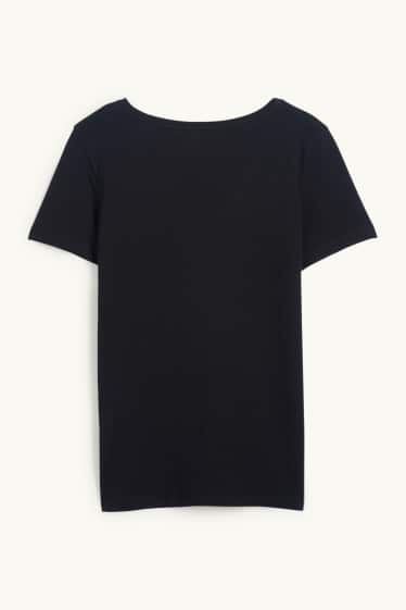 Dámské - Tričko s výstřihem ve tvaru V - slim fit - černá