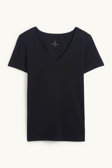 Dámské - Tričko s výstřihem ve tvaru V - slim fit - černá