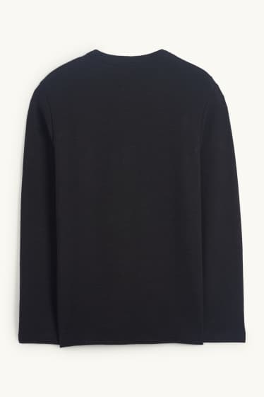 Herren - Henley Shirt - Regular Fit - strukturiert - schwarz