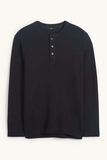 Herren - Henley Shirt - Regular Fit - strukturiert - schwarz