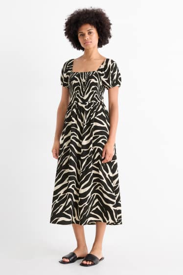 Dona - Vestit fit & flare - estampat - punt de niu d'abella - negre/beix