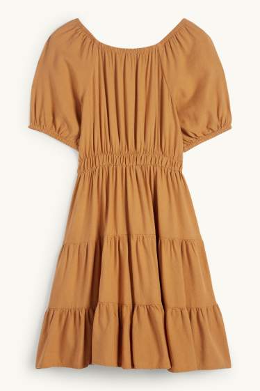 Kinder Mädchen - Kleid mit Leinen-Anteil - hellbraun