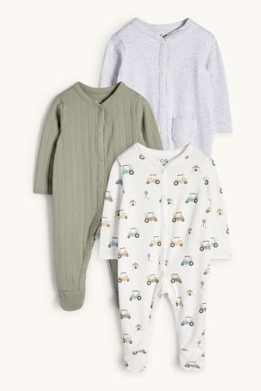 Baby Boys - Multipack of 3 - tractor - baby sleepsuit - green