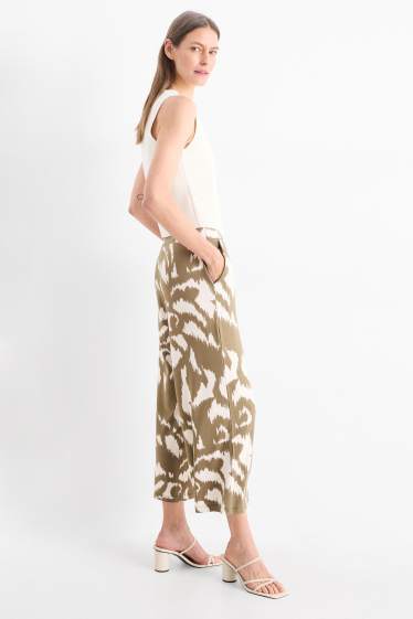 Femmes - Pantalon en jersey - high waist - wide leg - à motif - vert / beige