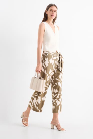 Femmes - Pantalon en jersey - high waist - wide leg - à motif - vert / beige