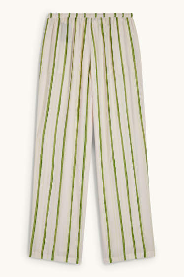Femmes - Pantalon en toile - wide leg - à rayures - texturé - beige clair