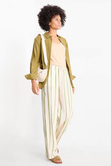 Femmes - Pantalon en toile - wide leg - à rayures - texturé - beige clair