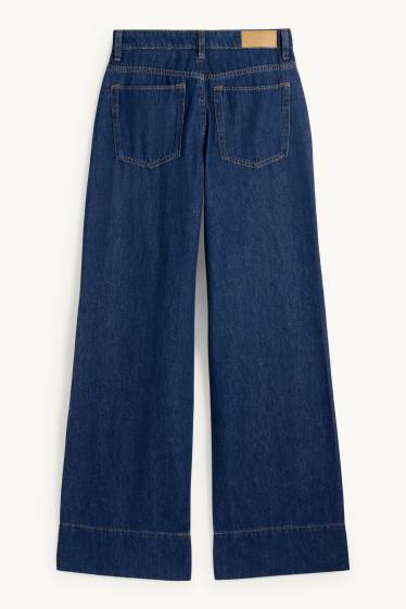 Damen - Wide Leg Jeans - Mid Waist - dunkeljeansblau