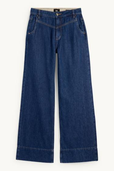 Damen - Wide Leg Jeans - Mid Waist - dunkeljeansblau