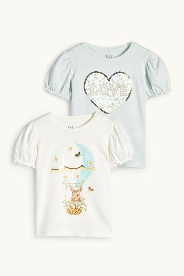 Enfants filles - Lot de 2 - lapin et cœur - T-shirts - blanc