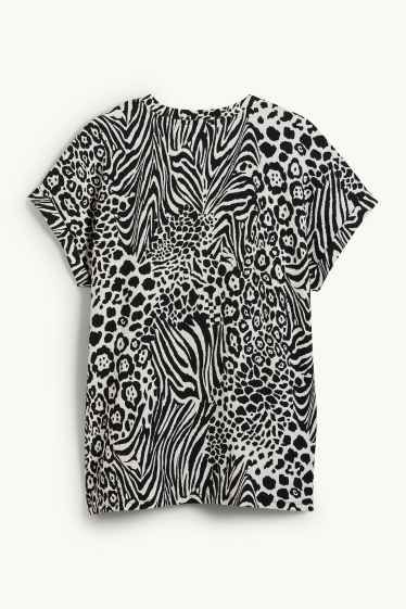 Women - T-shirt - patterned - textured - black / white