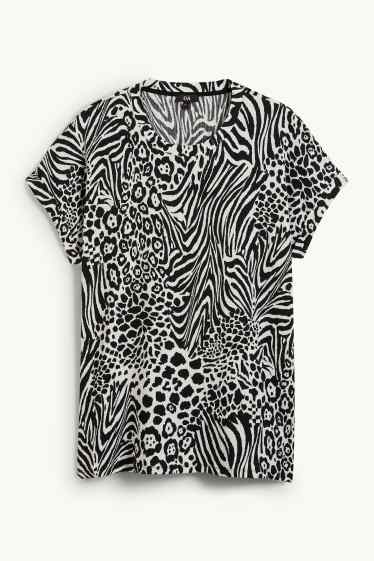 Women - T-shirt - patterned - textured - black / white