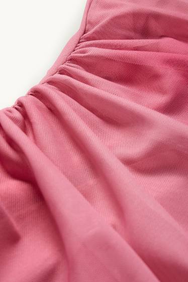 Dames - Jurk van mesh - met patroon - fuchsiarood