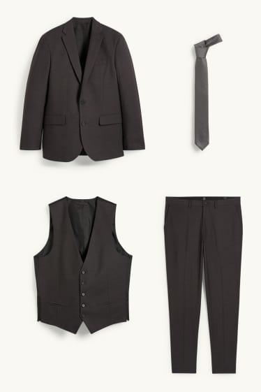 Men - Suit with tie - slim fit - 4 piece - dark gray