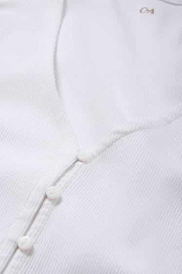 Femmes - T-shirt à encolure en V - finition côtelée - blanc