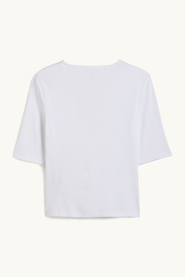 Femmes - T-shirt à encolure en V - finition côtelée - blanc