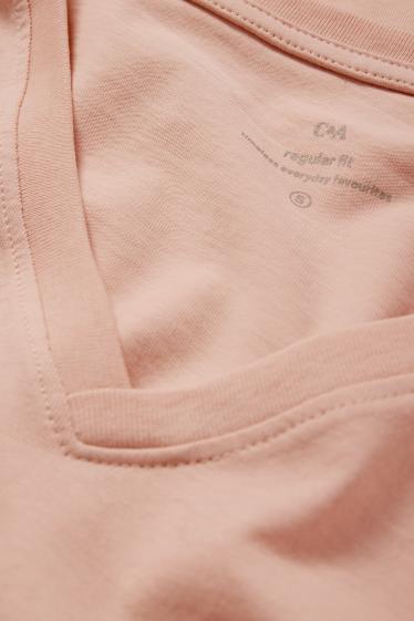 Damen - T-Shirt mit V-Ausschnitt - Regular Fit - rosa