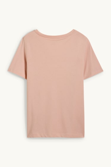 Damen - T-Shirt mit V-Ausschnitt - Regular Fit - rosa