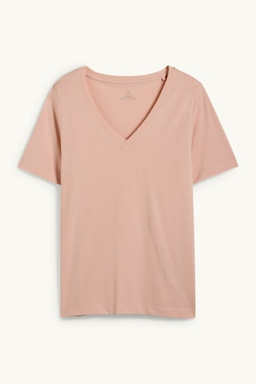 Damen - T-Shirt mit V-Ausschnitt - Regular Fit - rosa