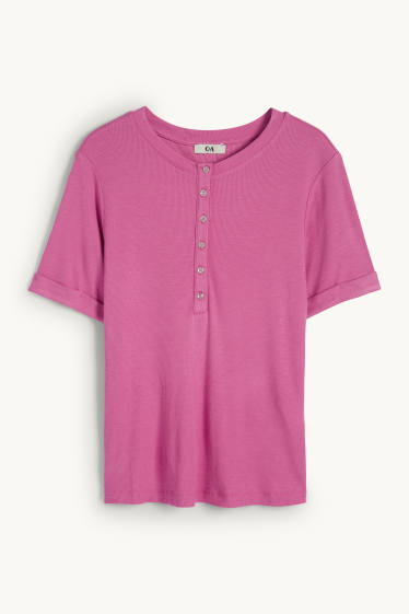 Femmes - Haut Henley - slim fit - finition côtelée - violet