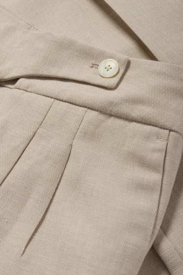 Women - Business trousers with linen content - high waist - wide leg - light beige