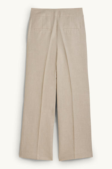 Women - Business trousers with linen content - high waist - wide leg - light beige