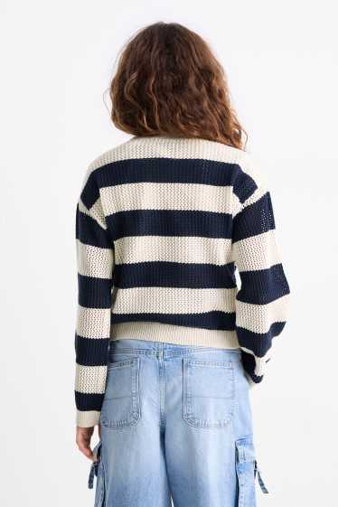 Children Girls - Jumper - striped - blue / creme