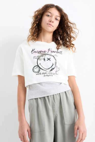 Enfants filles - SmileyWorld® - ensemble - T-shirt et haut - 2 pièces - blanc