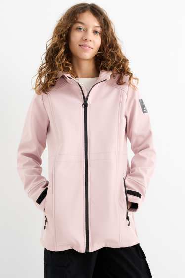 Kinder Mädchen - Softshelljacke mit Kapuze - wasserabweisend - rosa
