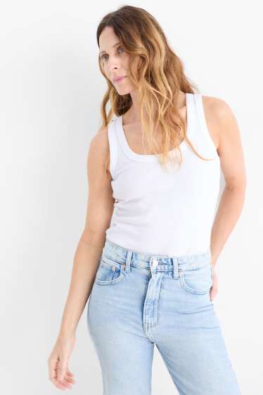 Donna - Top basic - a coste - bianco crema