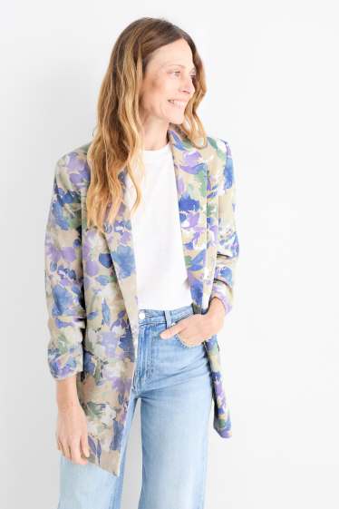 Donna - Blazer lungo - regular fit - a fiori - beige chiaro