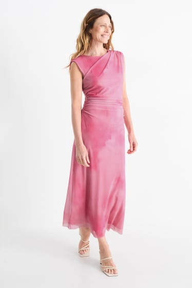 Dames - Jurk van mesh - met patroon - fuchsiarood