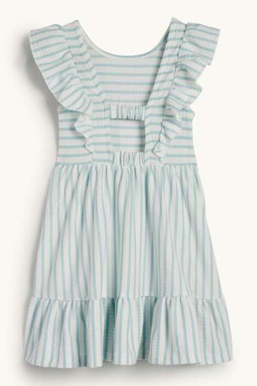 Enfants filles - Robe - à rayures - texturé - blanc / bleu clair