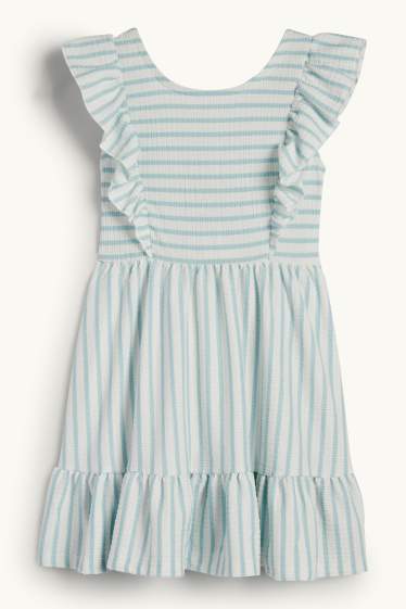 Enfants filles - Robe - à rayures - texturé - blanc / bleu clair