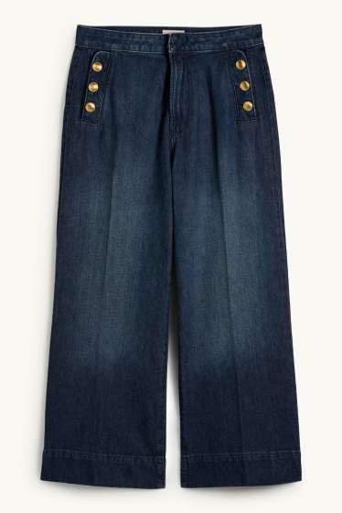 Damen - Crop Wide Leg Jeans - Mid Waist - dunkeljeansblau