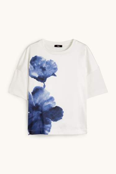 Femmes - T-shirt - blanc / bleu