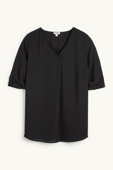 Women - V-neck blouse - black