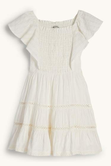 Kinder Mädchen - Kleid - gesmokt - cremeweiß