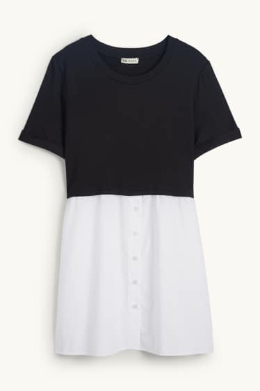 Femmes - T-shirt de grossesse - look 2-en-1 - noir / blanc