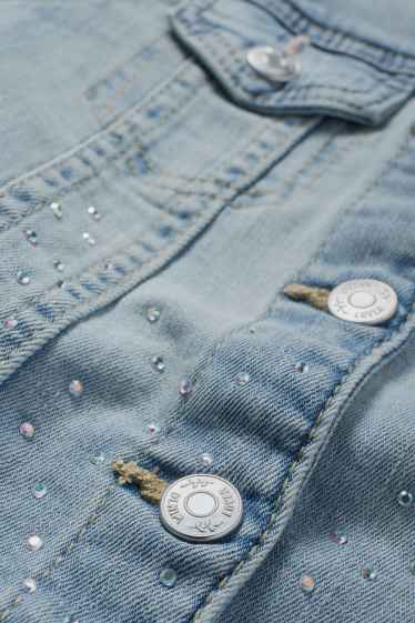 Enfants filles - Veste en jean orné de strass - jean bleu clair