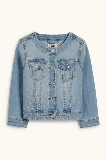 Enfants filles - Veste en jean orné de strass - jean bleu clair