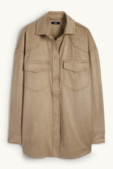 Damen - Shacket - Velourslederimitat - taupe