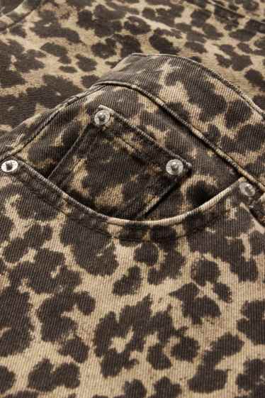 Dames - Baggy jeans - mid waist - luipaardvelprint - bruin