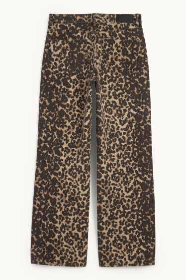 Dames - Baggy jeans - mid waist - luipaardvelprint - bruin
