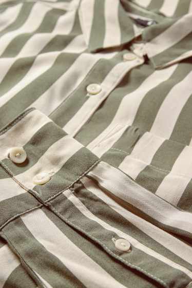 Damen - Bluse - gestreift - beige / grün