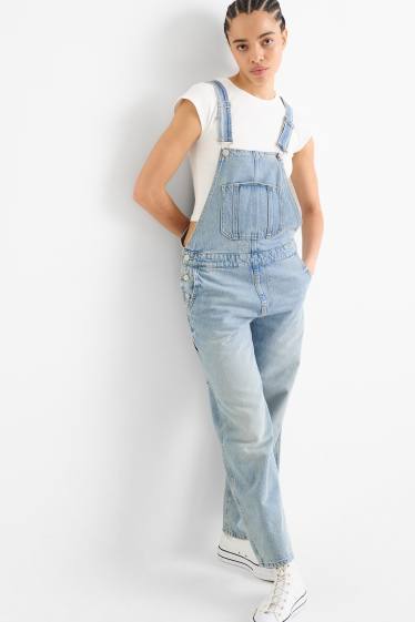 Dames - Denim tuinbroek - loose fit - jeanslichtblauw
