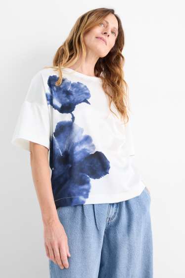 Femmes - T-shirt - blanc / bleu