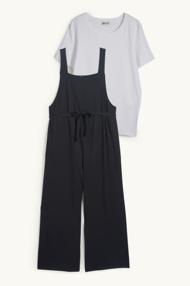 Femmes - Ensemble - T-shirt et salopette de grossesse - 2 pièces - noir / blanc