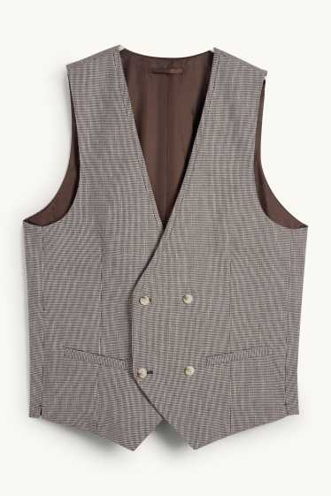 Hommes - Gilet de costume en lin mélangé - regular fit - Flex - à carreaux - beige / marron